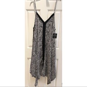 Mlle Gabrielle Spaghetti Strap Plus Dress w Asymmetrical Hem BLK 3X